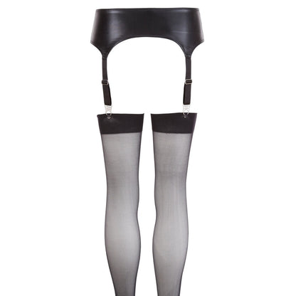 NOXQSE Black Wet Look Suspender Belt and Stockings Set