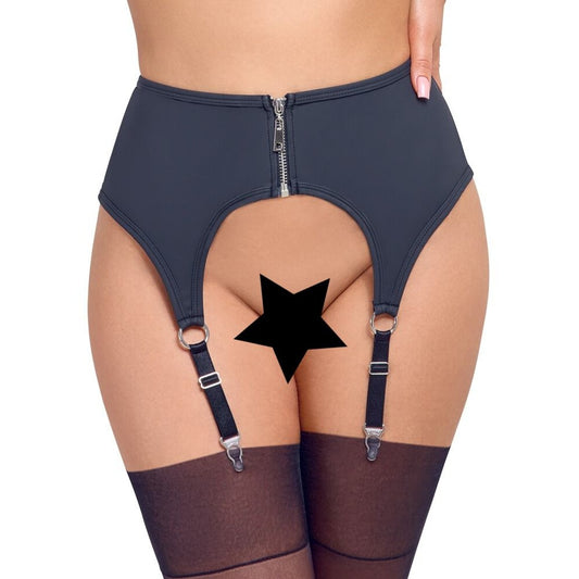 Cottelli Black Matte Zip Suspender Belt with Silver Accents