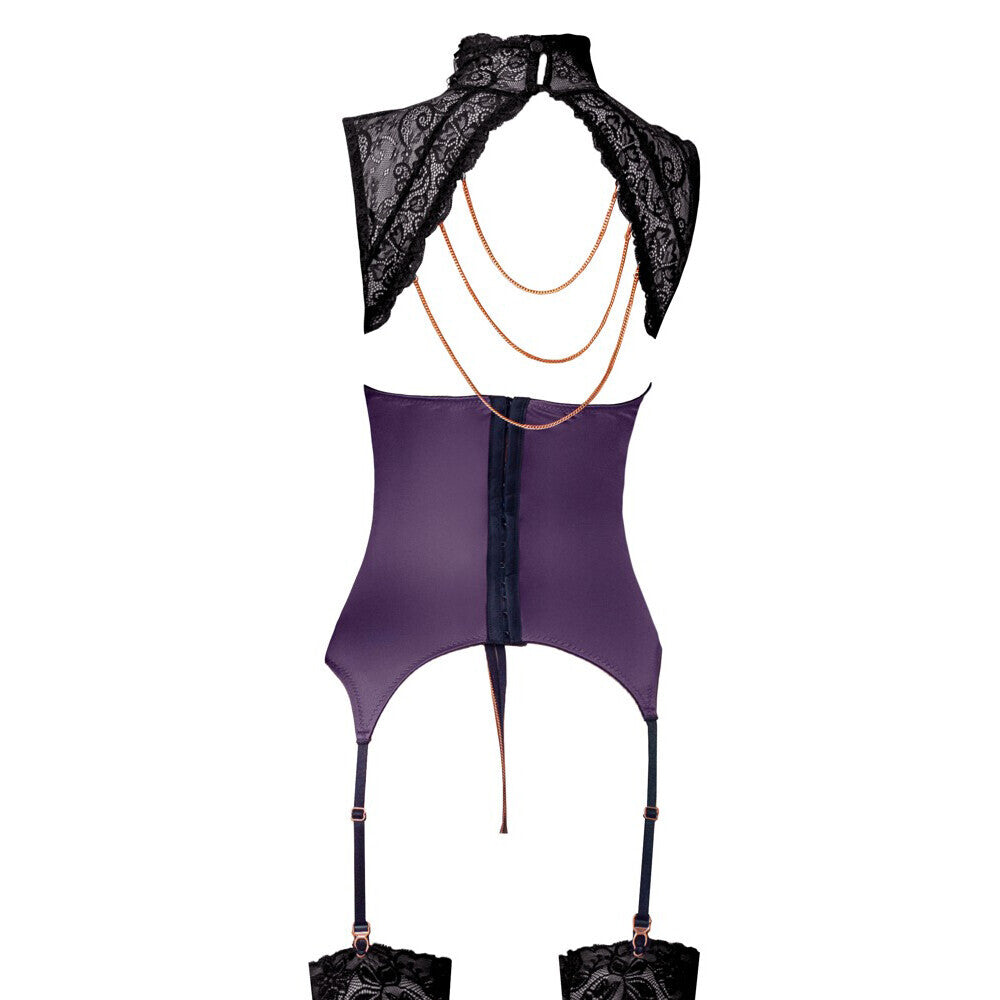 Abierta Fina Purple Basque and Crotchless Set with Removable Chains back view