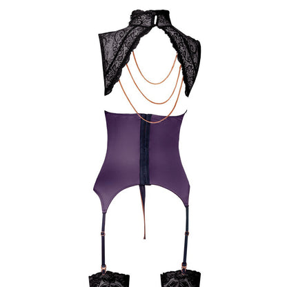 Abierta Fina Purple Basque and Crotchless Set with Removable Chains back view