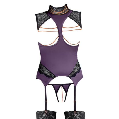 Abierta Fina Purple Basque and Crotchless Set with Removable Chains