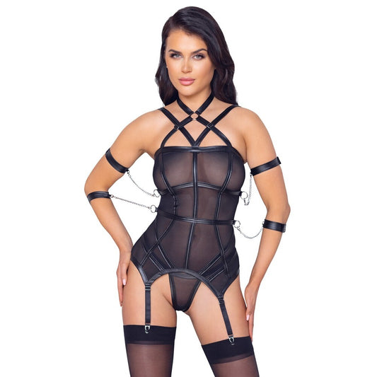 Cottelli Black Bondage Basque with Removable Restraints