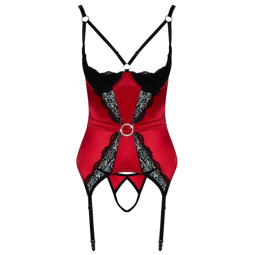 Cottelli LINGERIE Red Cupless Crotchless Basque with Lace