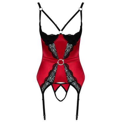 Cottelli LINGERIE Red Cupless Crotchless Basque with Lace