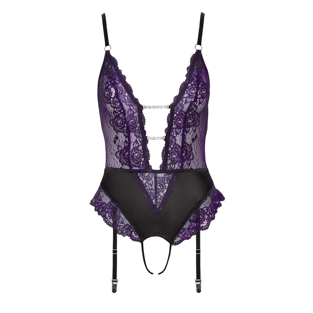 Cottelli LINGERIE Purple Lace Crotchless Bodysuit