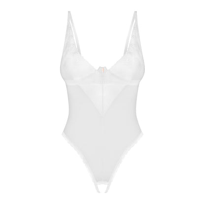 Obsessive White Crotchless Body with Adjustable Straps