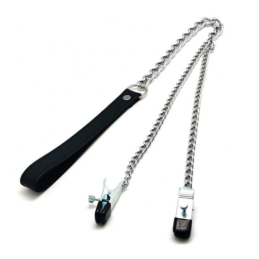 Exquisite Leather Black Nipple Clamps with 40cm Chain