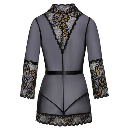 Elegant Dreams Black Lace Kimono with Satin Belt 34 Sleeves