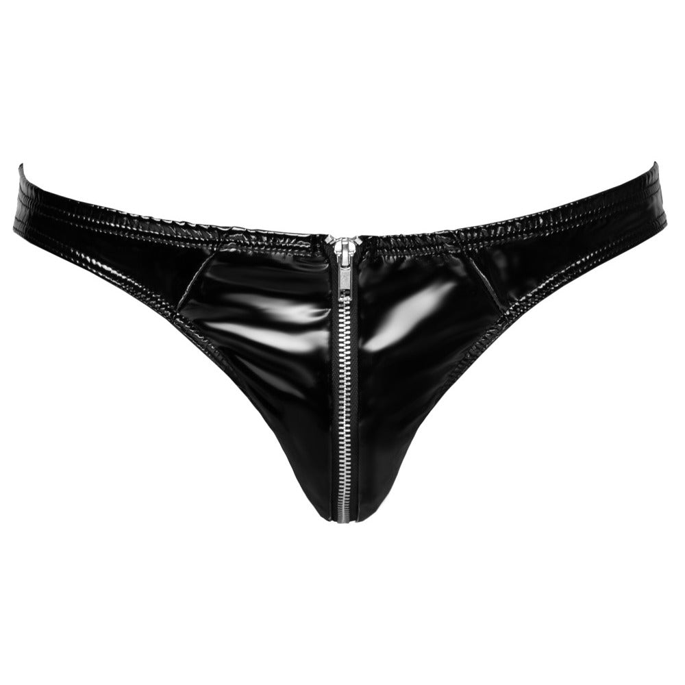 Black Level Vinyl Briefs With Zip in Black