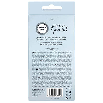 Mister Size 60mm Slim Fit Pure Feel Condoms 10 Pack