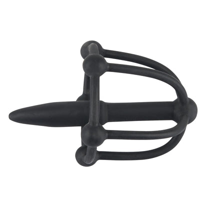SensualSilicone Black Penis Plug with Glans Cage and Beads