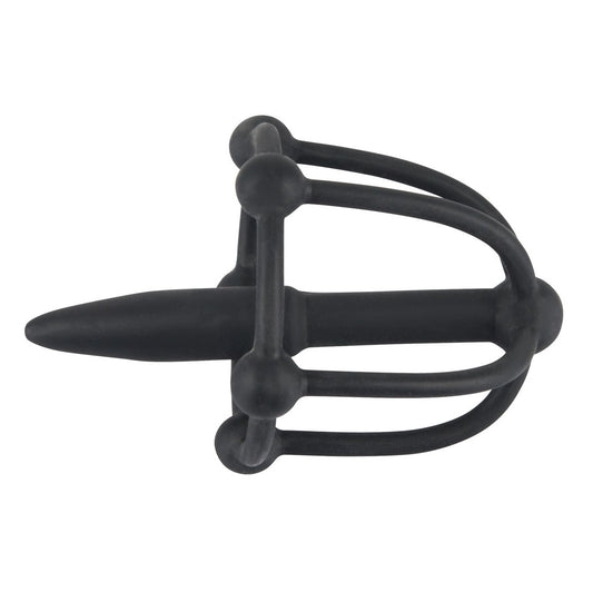 SensualSilicone Black Penis Plug with Glans Cage and Beads