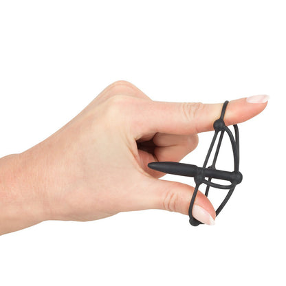 SensualSilicone Black Penis Plug with Glans Cage and Beads