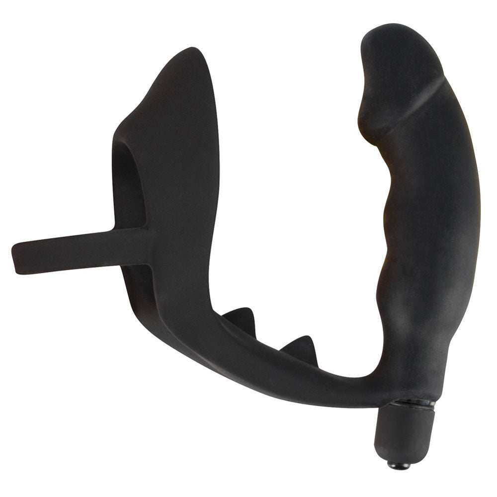 Black Velvets Black Silicone Vibrating Cock Ring and Anal Plug