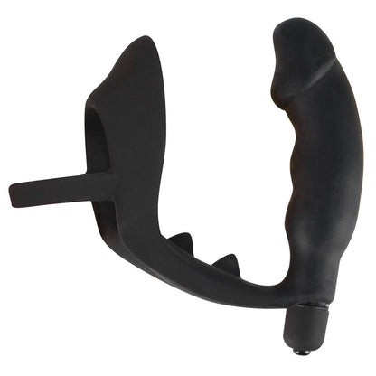 Black Velvets Black Silicone Vibrating Cock Ring and Anal Plug
