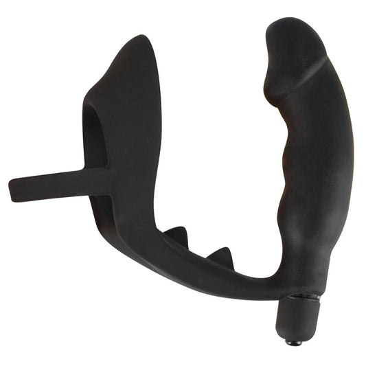 Black Velvets Black Silicone Vibrating Cock Ring and Anal Plug