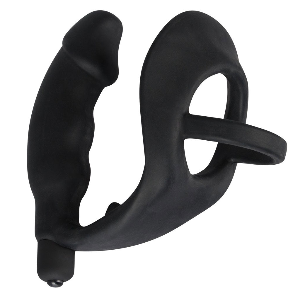 Black Velvets Black Silicone Vibrating Cock Ring and Anal Plug