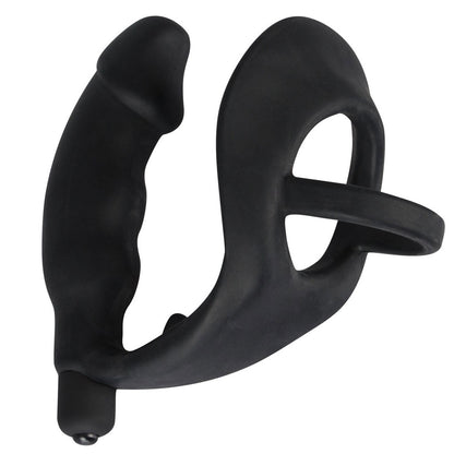 Black Velvets Black Silicone Vibrating Cock Ring and Anal Plug