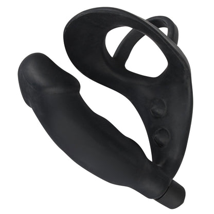 Black Velvets Black Silicone Vibrating Cock Ring and Anal Plug