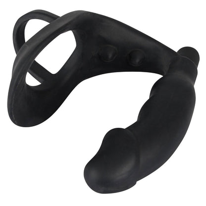 Black Velvets Black Silicone Vibrating Cock Ring and Anal Plug