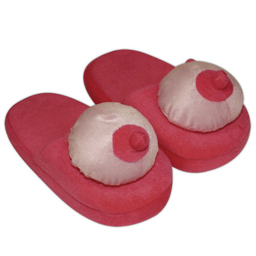 Fuzzy Dreams Pink Cozy Slippers with Boob Embellishments