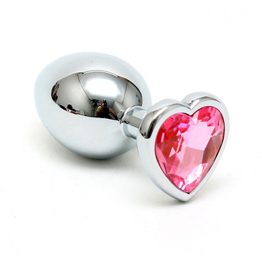 Elegant Steel Pink Heart Crystal Butt Plug 2.8 Inches