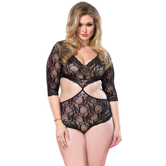 Leg Avenue Black Floral Lace Cut Out Teddy UK Size 16 to 18