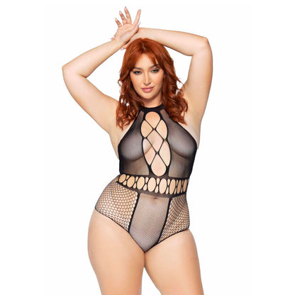 Leg Avenue Black Bodysuit for UK Sizes 14 to 18 T-Strap Neckline