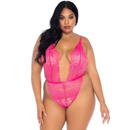 Leg Avenue Pink Floral Lace Teddy and Robe Set