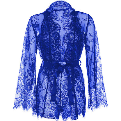 Leg Avenue Blue Floral Lace Teddy and Robe Set
