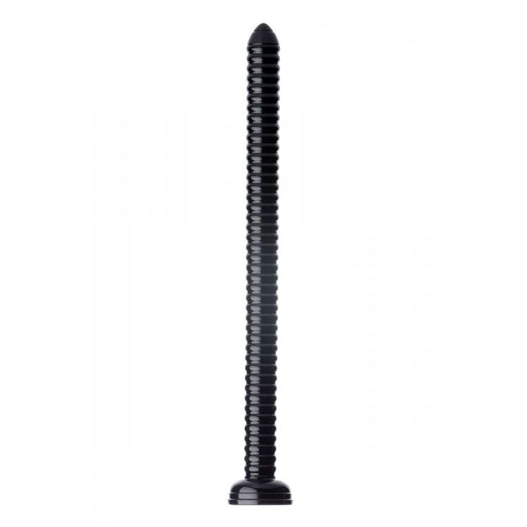 Hosed Black 19 Inch Ribbed Anal Snake Dildo with Suction Base