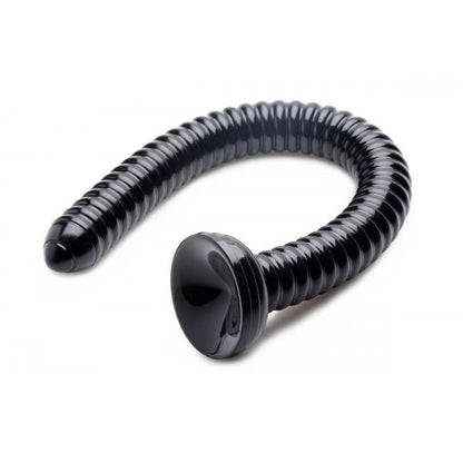 Hosed Black 19 Inch Ribbed Anal Snake Dildo with Suction Base