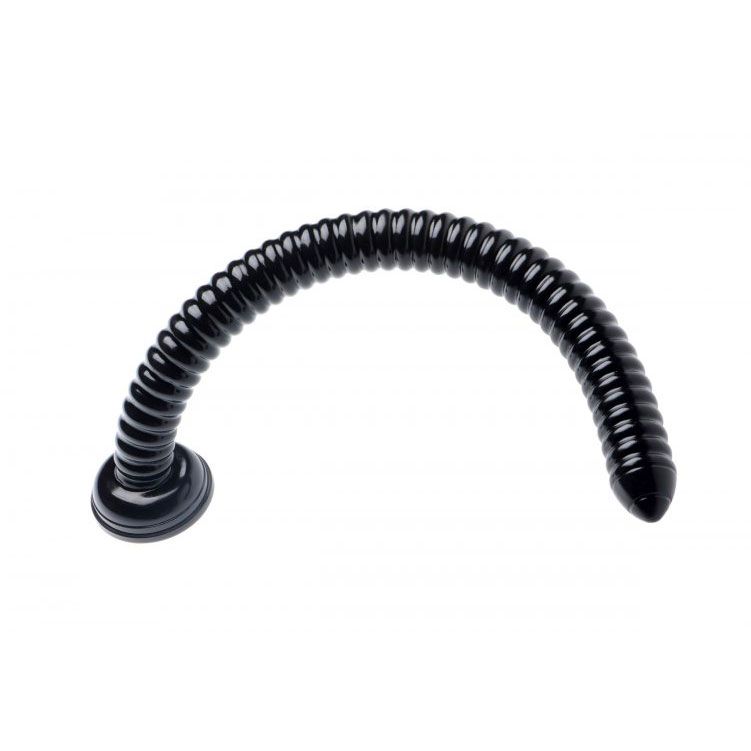 Hosed Black 19 Inch Ribbed Anal Snake Dildo with Suction Base