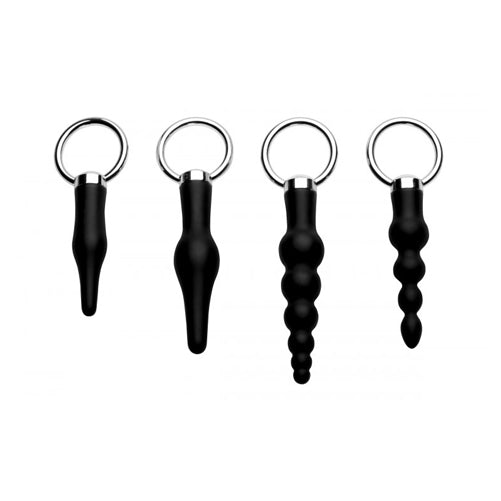 Master Series Black 4 Piece Silicone Anal Ringed Rimmer Set