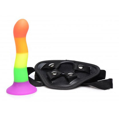 Proud Rainbow Silicone Dildo with Adjustable Harness