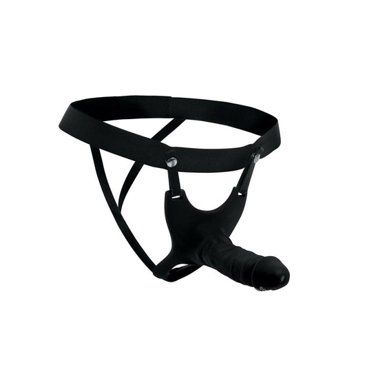 Size Matters Black Hollow Silicone Dildo Strap-On with Cum Thru Tip