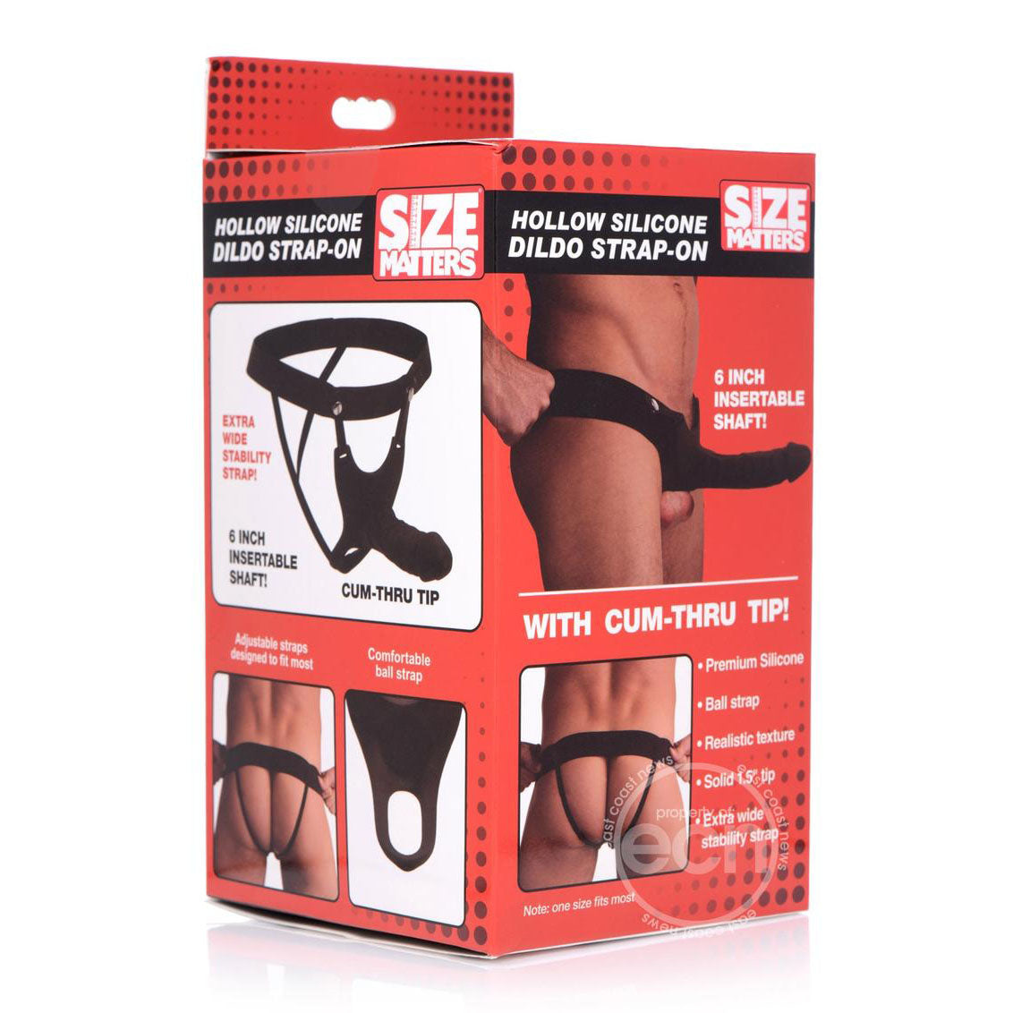 Size Matters Black Hollow Silicone Dildo Strap-On with Cum Thru Tip