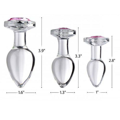 Crystal Clear Pink Gem Glass Anal Plug Set