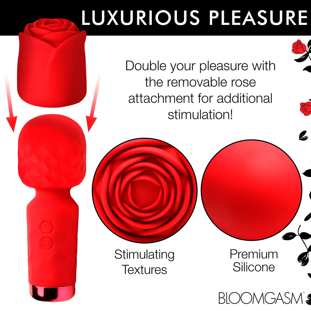 XR Bloomgasm Red Mini Magic Wand with Flexible Neck and Removable Rose Attachment