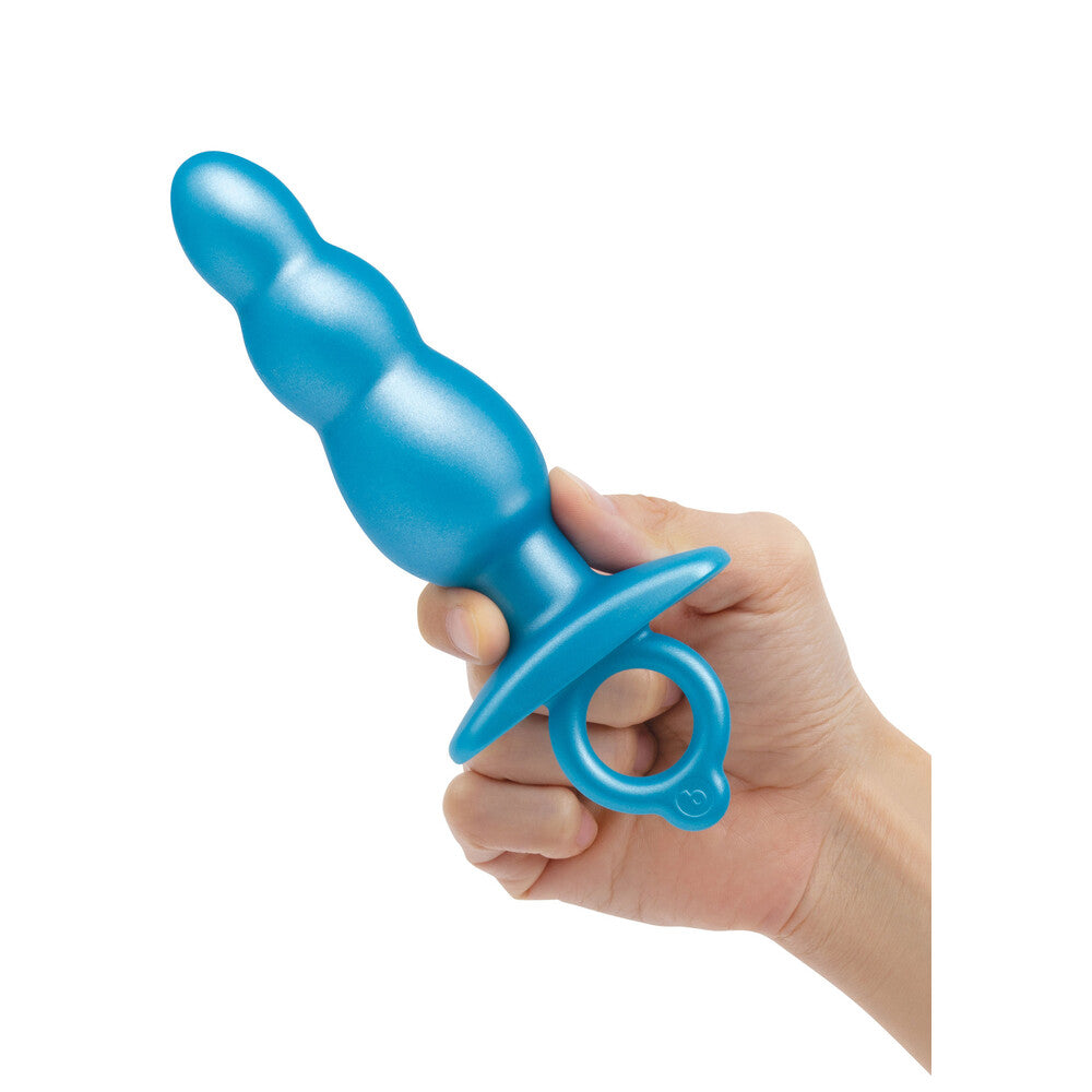B-Vibe Blue Bouncy Butt Plug with Graduated Bead Texture
