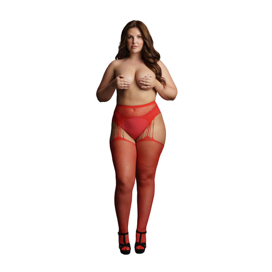 Le Desir Red Rhinestone Suspender Pantyhose UK Sizes 14 to 20