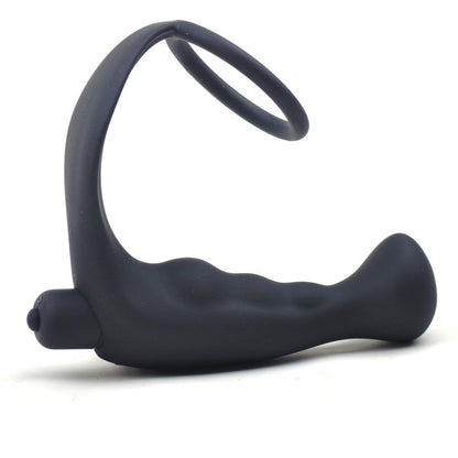 Silicone Pleasure Pro Black Anal Plug Vibrator with Cock Ring
