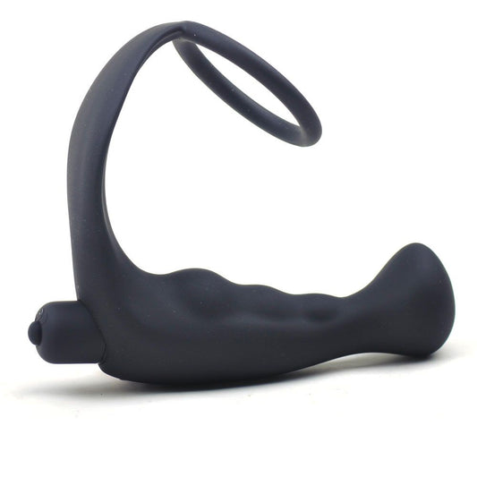 Silicone Pleasure Pro Black Anal Plug Vibrator with Cock Ring