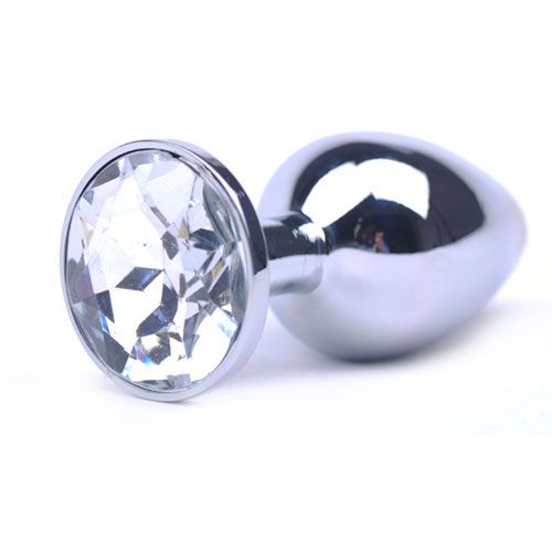 Glamourous Metal Anal Plug with Clear Crystal and Tapered Tip