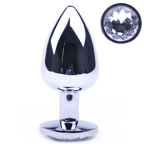 Glamourous Metal Anal Plug with Clear Crystal and Tapered Tip