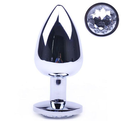 Glamourous Metal Anal Plug with Clear Crystal and Tapered Tip