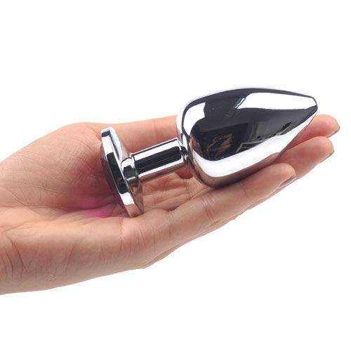 Glamourous Metal Anal Plug with Clear Crystal and Tapered Tip