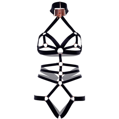KINK Rose Gold Satin Crotchless Teddy with O-Ring Design
