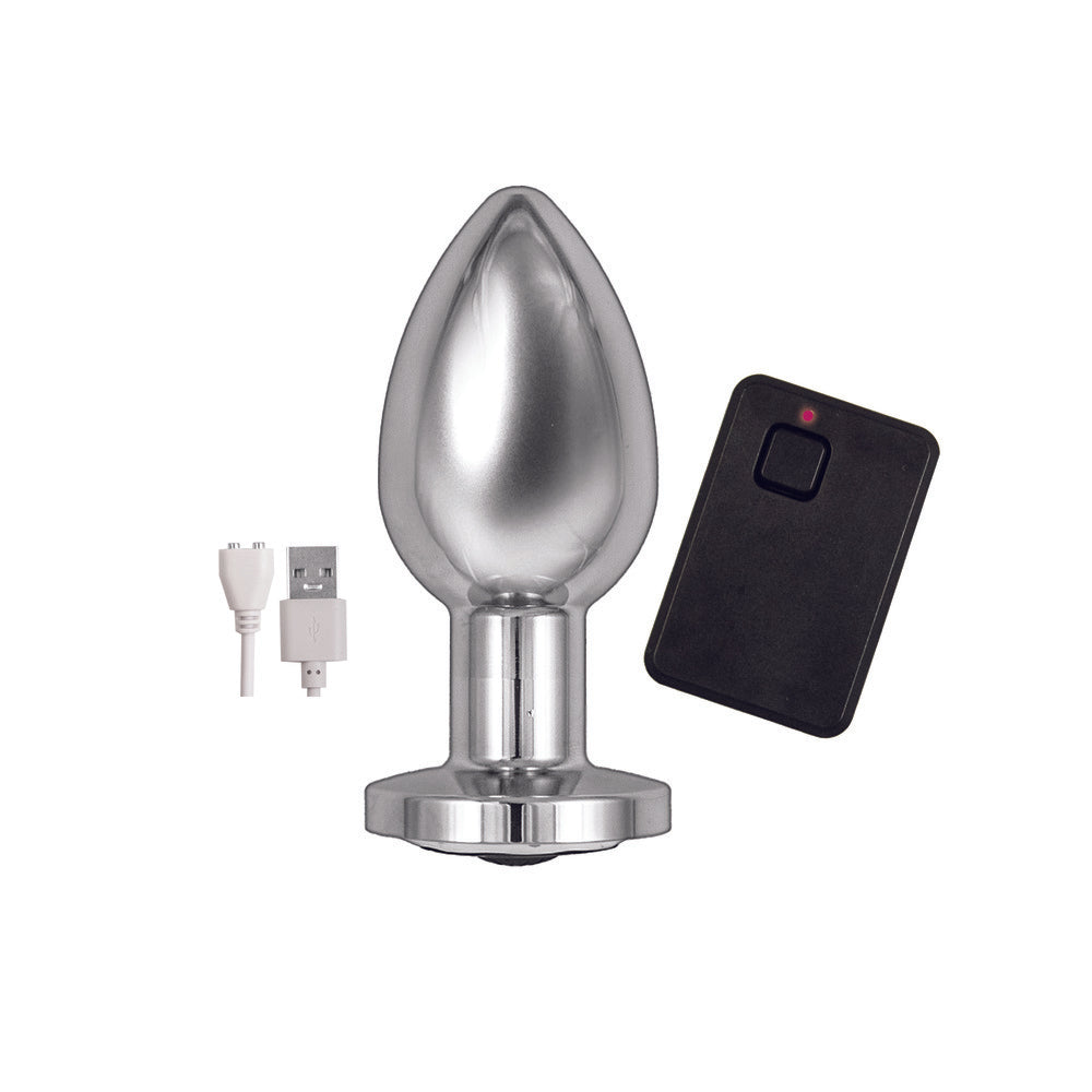 Ass Sation Remote Vibrating Butt Plug Silver and Remote