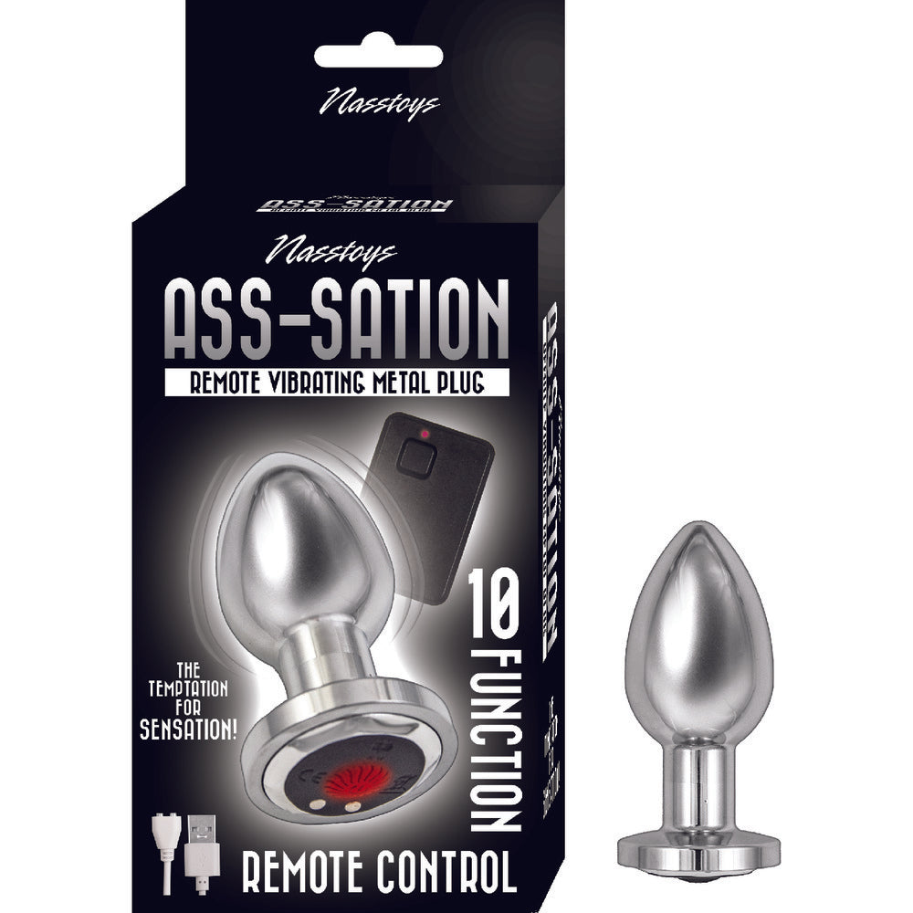 Ass Sation Remote Vibrating Butt Plug Silver Packaging